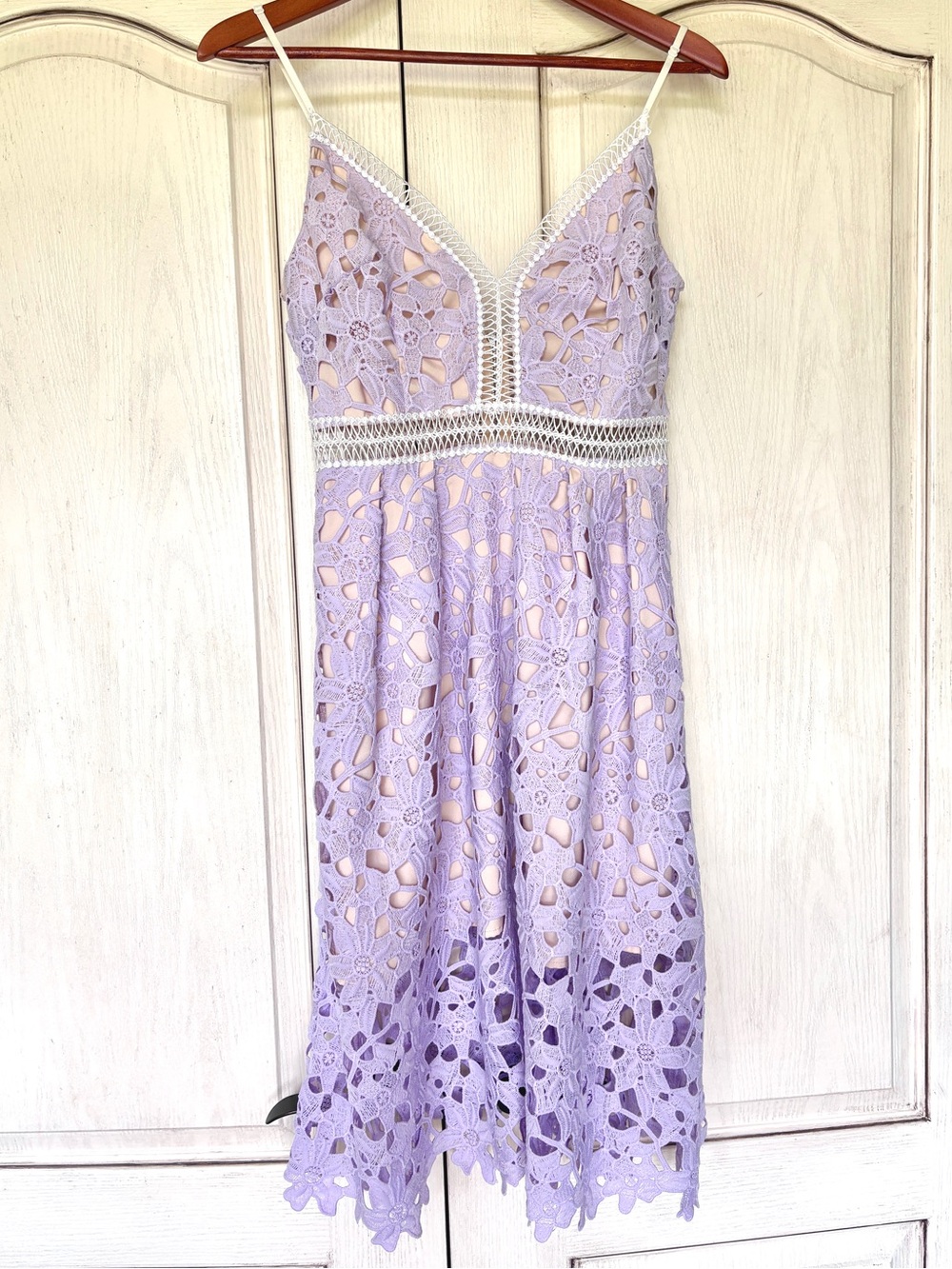 Aqua Lace Midi Dress with Spaghetti Straps - Lavender